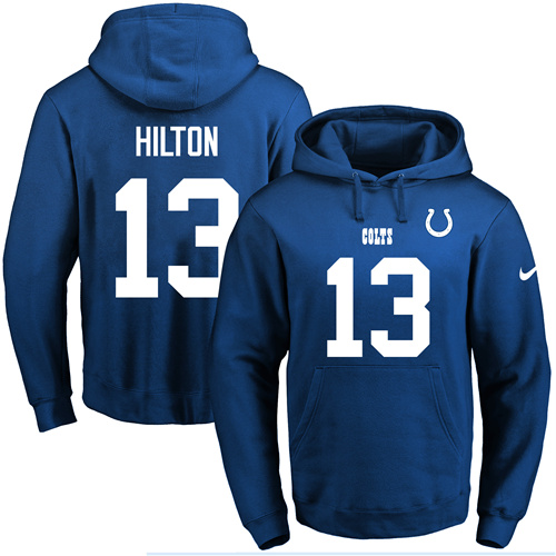 Nike Colts #13 T.Y. Hilton Royal Blue Name & Number Pullover NFL Hoodie - Click Image to Close